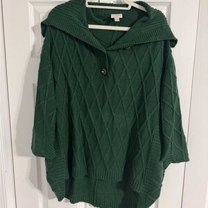 St John's Bay Green Cable Knit Poncho with Hood